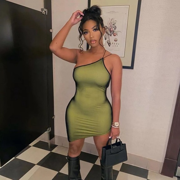Dresses & Skirts - NEW Green Mesh One Strap Fitted Mini Angled Dress